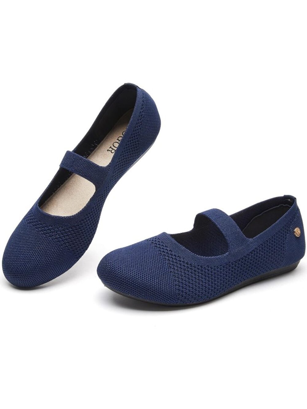 Women's Knit Blue Comfortable Slip On Round Toe Casual Pull On Ballet Flats